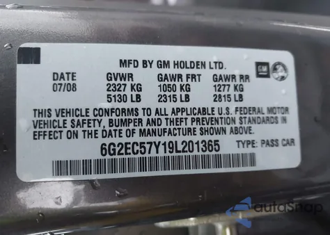 2009 Pontiac G8 Gt z USA, uszkodzony, nr VIN 6G2EC57Y19L201365
